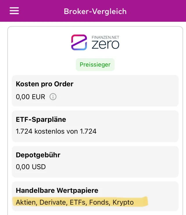 Screenshot aus dem onvista Broker-Vergleich