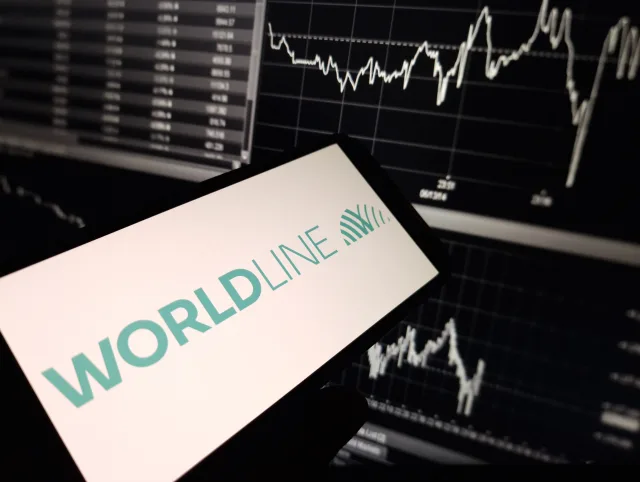 Worldline-Logo mit Aktienchart im Hintergrund Worldline Logo