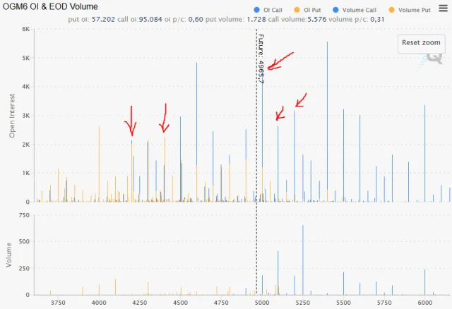Options Open Interest Profile für Gold (Expiration im Juni)