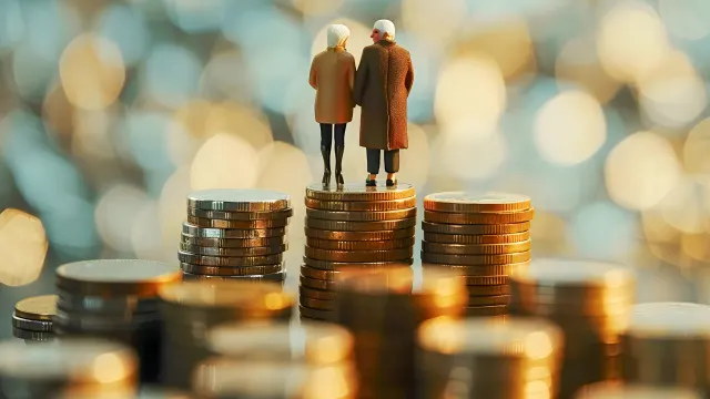 Senioren-Paar auf Münzen
