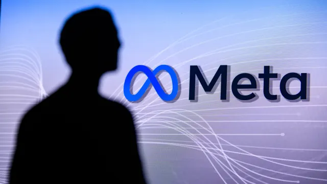 Eine Silhouette vor dem Logo von Meta.
