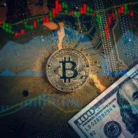 Bitcoin und Dollar-Noten sind zu sehen