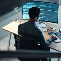 Jemand programmiert an einem Computer