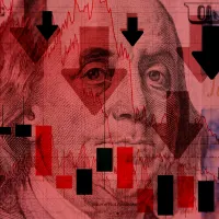 Ein Dollar-Schein hinter Kurssymbolen.