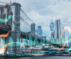 Grafiken sind über die Skyline von New York gelegt.