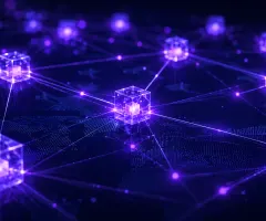 Abstrakte Visualisierung eines Blockchain-Netzwerks mit leuchtenden Datenknoten