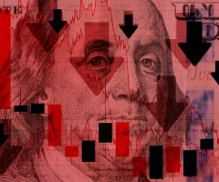 Ein Dollar-Schein hinter Kurssymbolen.